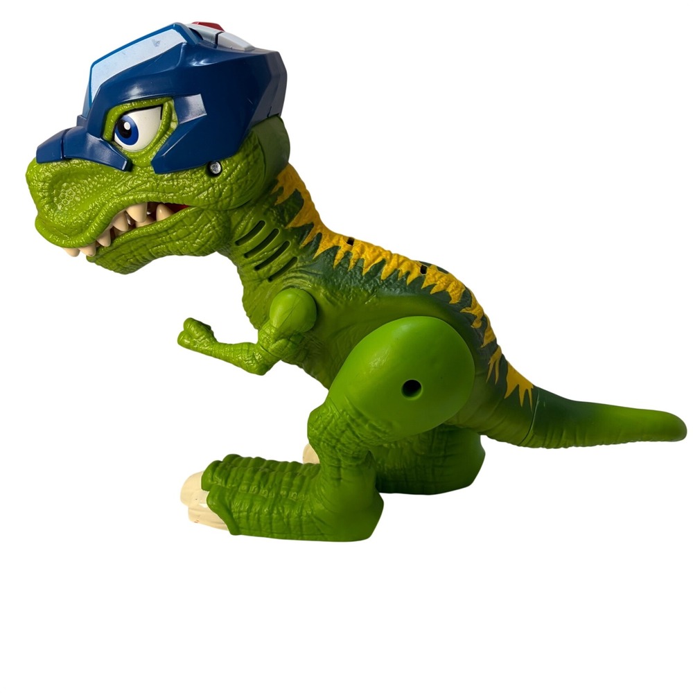 Hasbro Playskool Heroes Chomp Squad T-Rex Dinosaur Figure Green Blue Helmet Toy